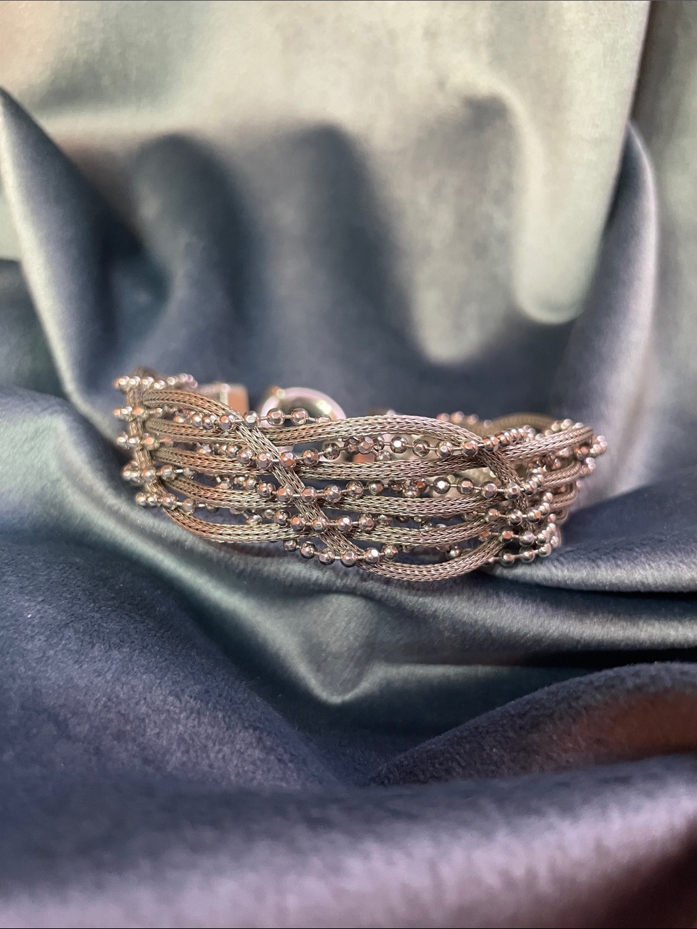Silver Multi-Strand Beaded Twist Bracelet